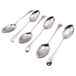 Set of six early 20th century silver Old English pattern table spoons