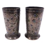 Pair of Indian or Persian silver and enamel tot glasses
