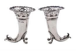 Pair of small Edwardian silver cornucopia vases