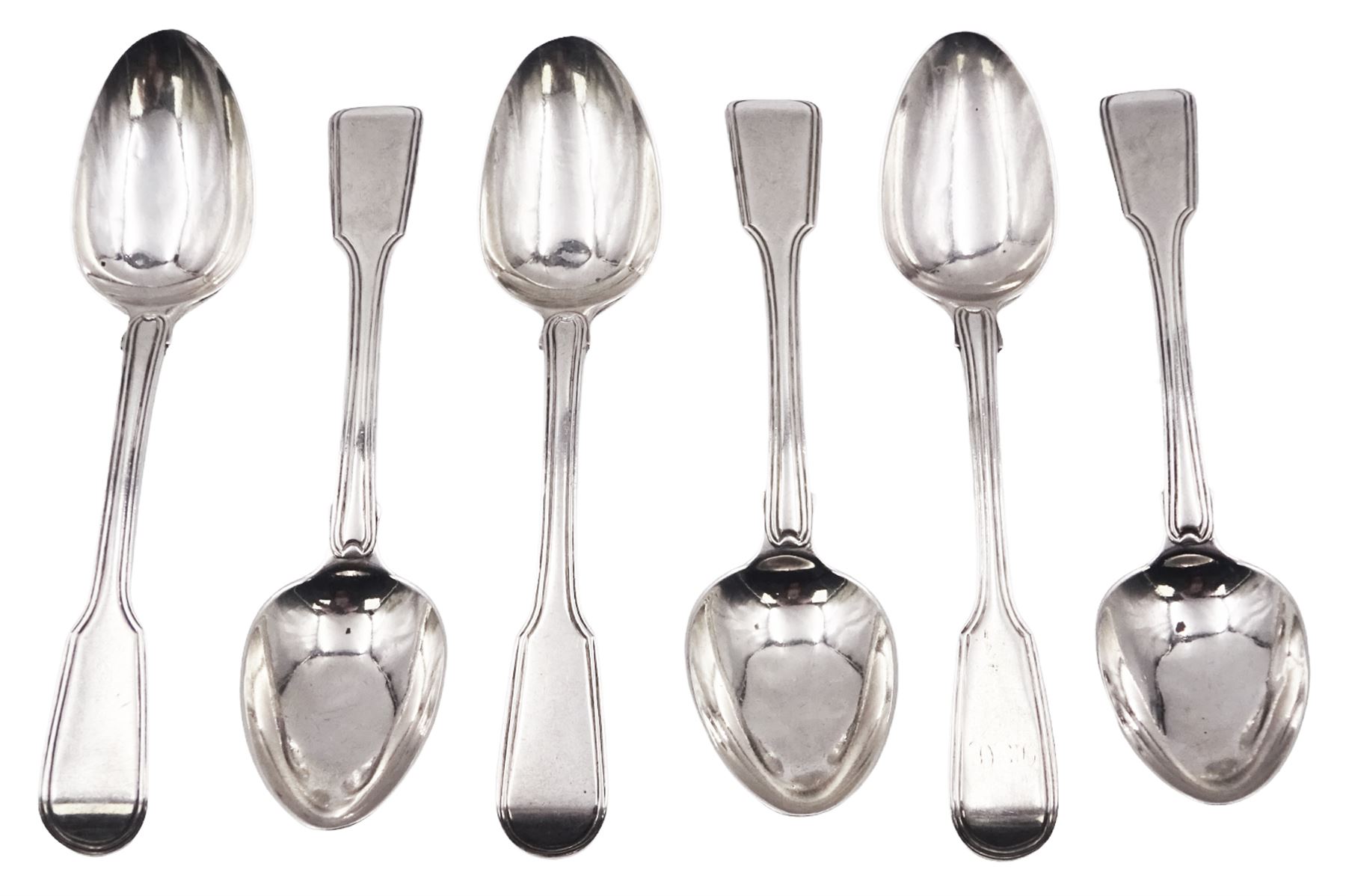 Set of six Georgian silver Fiddle thread pattern teaspoons