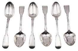 Set of six Georgian silver Fiddle thread pattern teaspoons