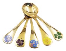 Five Danish silver-gilt year spoons by Georg Jensen