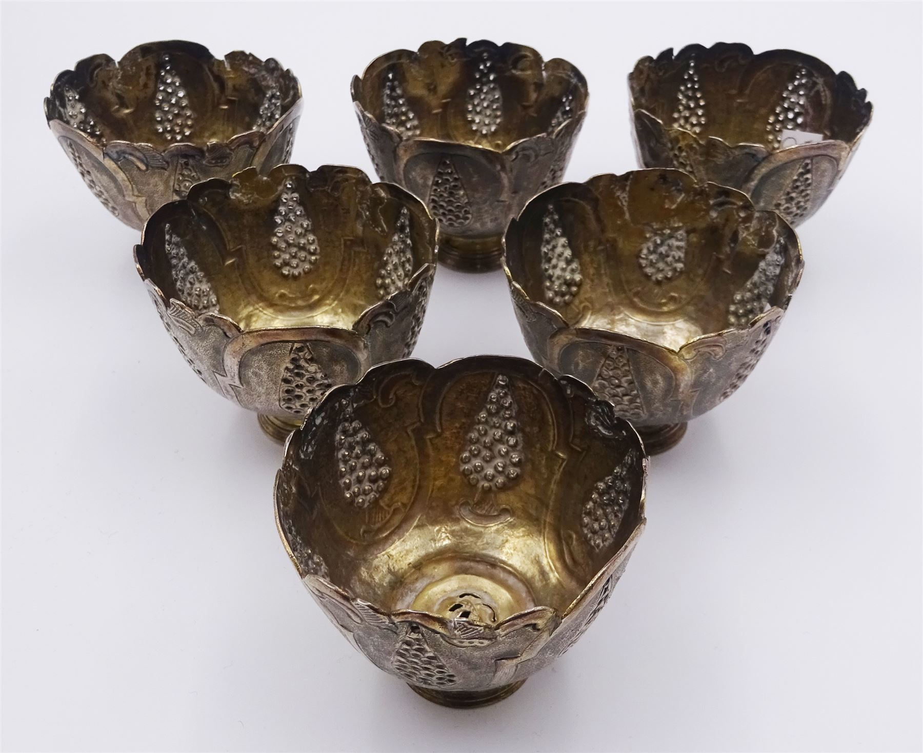 Set of six Ottoman Turkish silver zarfs or coffee cup holders - Image 3 of 3