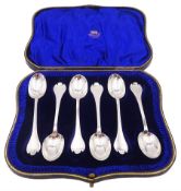 Set of six early 20th century silver Trefid spoons with rat tail bowls