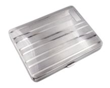 1920's silver cigarette case with engine turned horizontal striped decoration and vacant panel to to