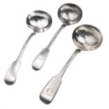 Three 19th century silver Fiddle pattern sauce ladles