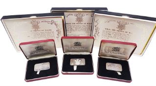 Three 20th century silver Royal commemorative bars/ingots