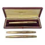 Three rolled gold Parker fountain pens