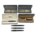 Group of Parker rolled gold pens and propelling pencils