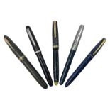 Group of five 14ct gold nib fountain pens