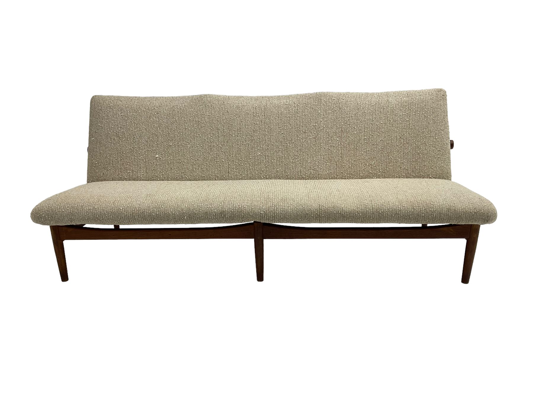 Finn Juhl for France & Son - 'Japan' mid-20th century teak three seat sofa upholstered in beige fabr - Image 5 of 6