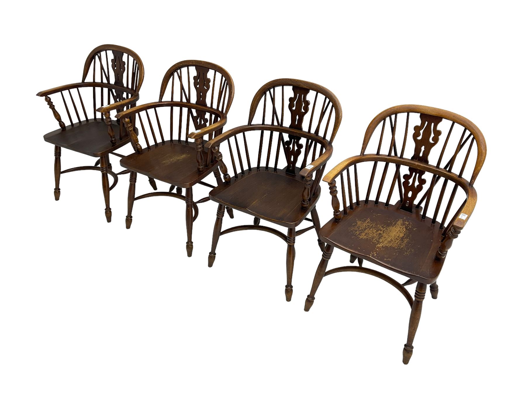 Late 20th century set four oak Windsor elbow chairs - Image 6 of 6