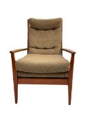 Cintique - mid 20th century teak framed easy chair with upholstered button back seat and back rest