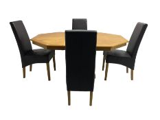 Oak octagonal extending dining table with additional leaf
