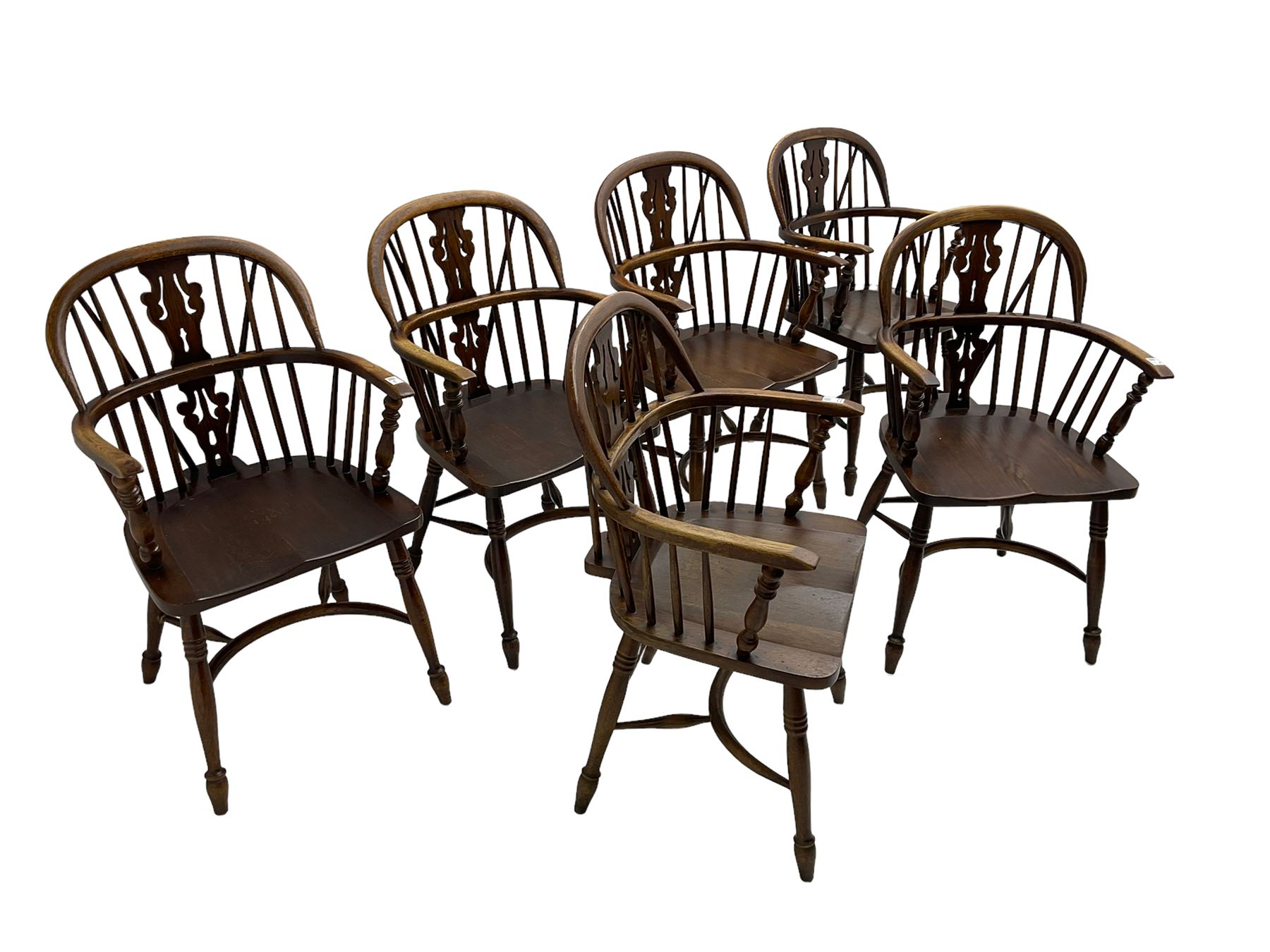 Late 20th century set six oak Windsor elbow chairs - Image 6 of 6