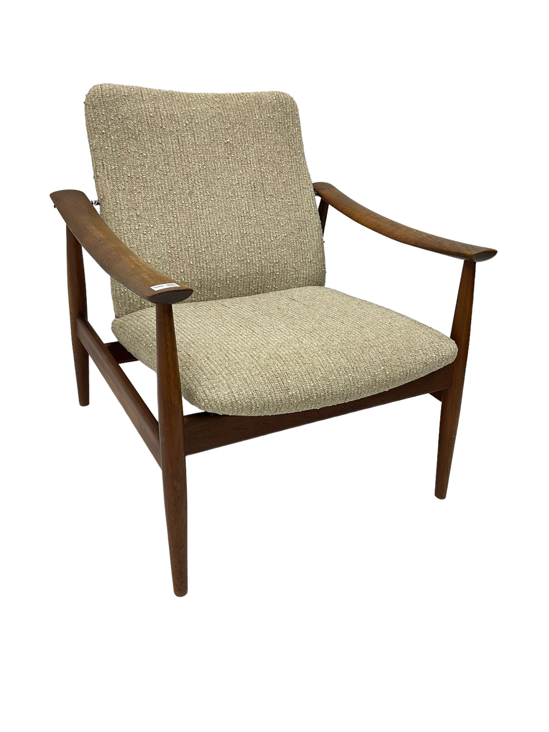 Finn Juhl for France & Son - 'model 138' mid-20th century teak easy chair upholstered in beige fabri - Image 12 of 14