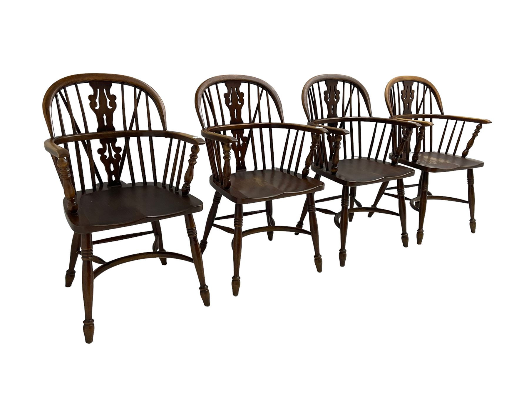 Late 20th century set four oak Windsor elbow chairs - Image 4 of 6