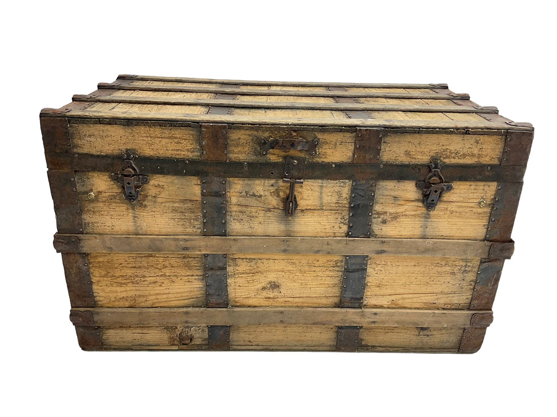 Early 20th century wooden and metal bound trunk