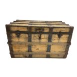 Early 20th century wooden and metal bound trunk