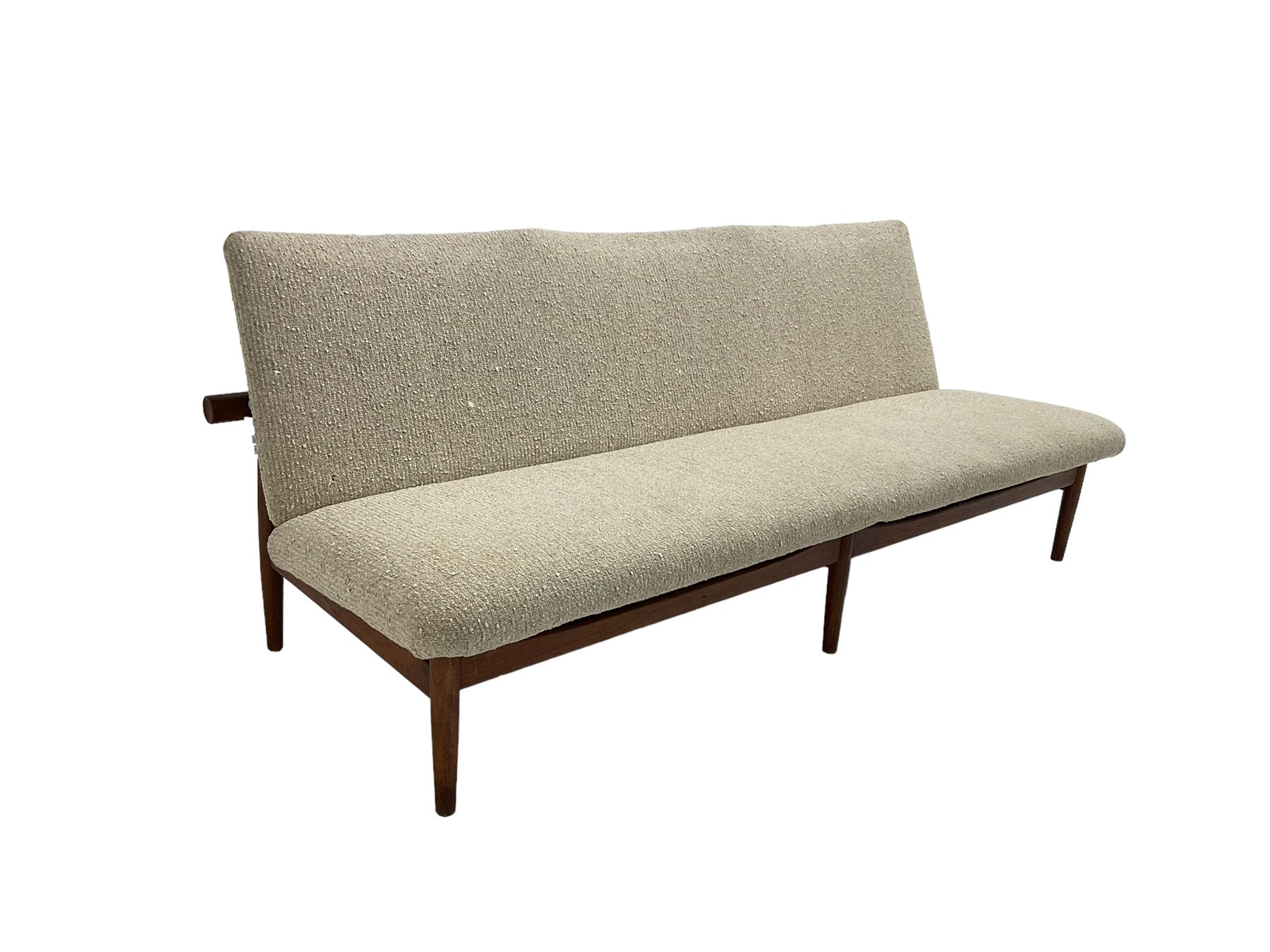 Finn Juhl for France & Son - 'Japan' mid-20th century teak three seat sofa upholstered in beige fabr - Image 4 of 6