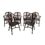 Late 20th century set six oak Windsor elbow chairs