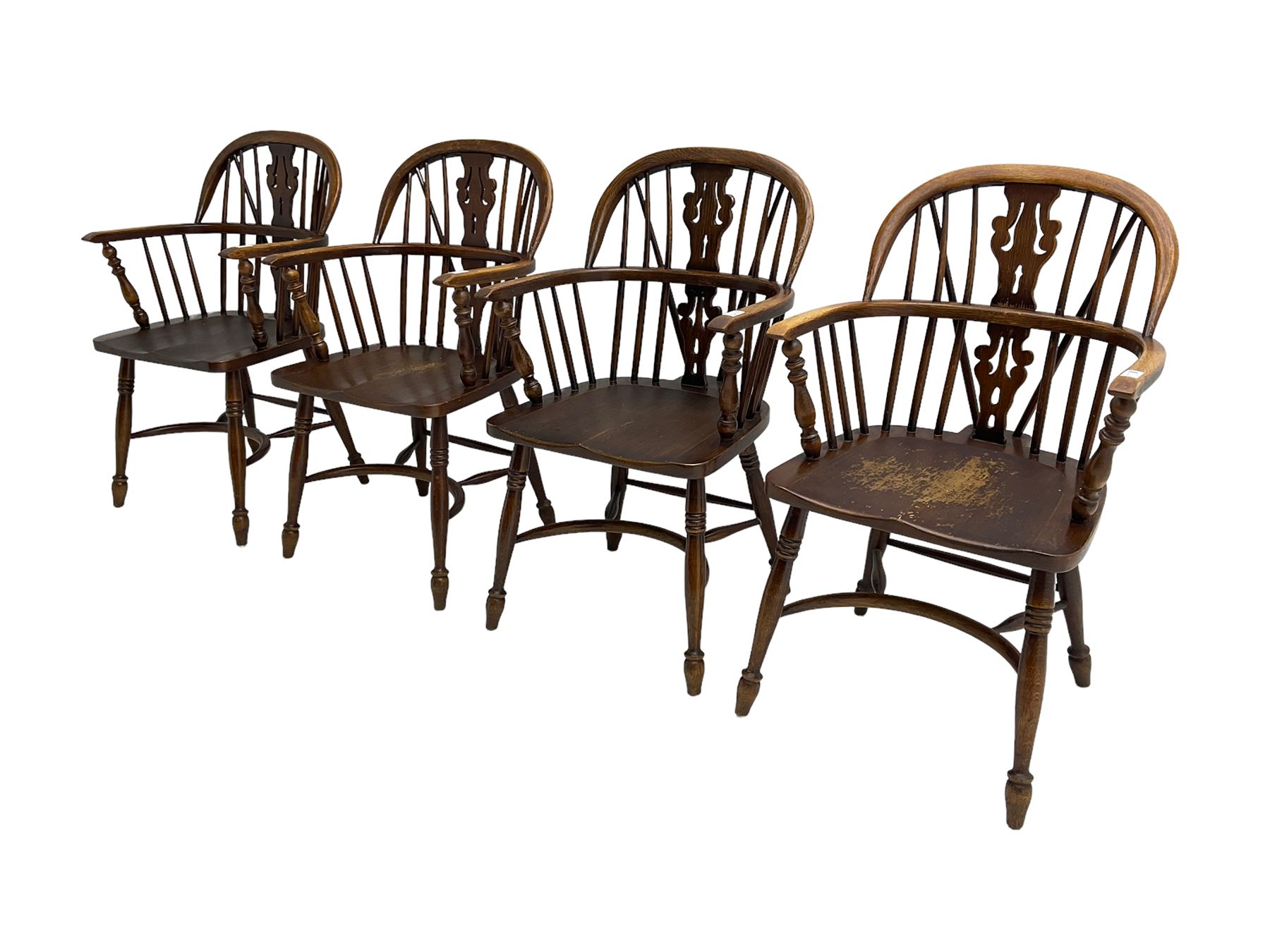 Late 20th century set four oak Windsor elbow chairs - Image 3 of 6