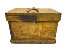 19th century scumbled pine horse tack storage box with yoke atop lid