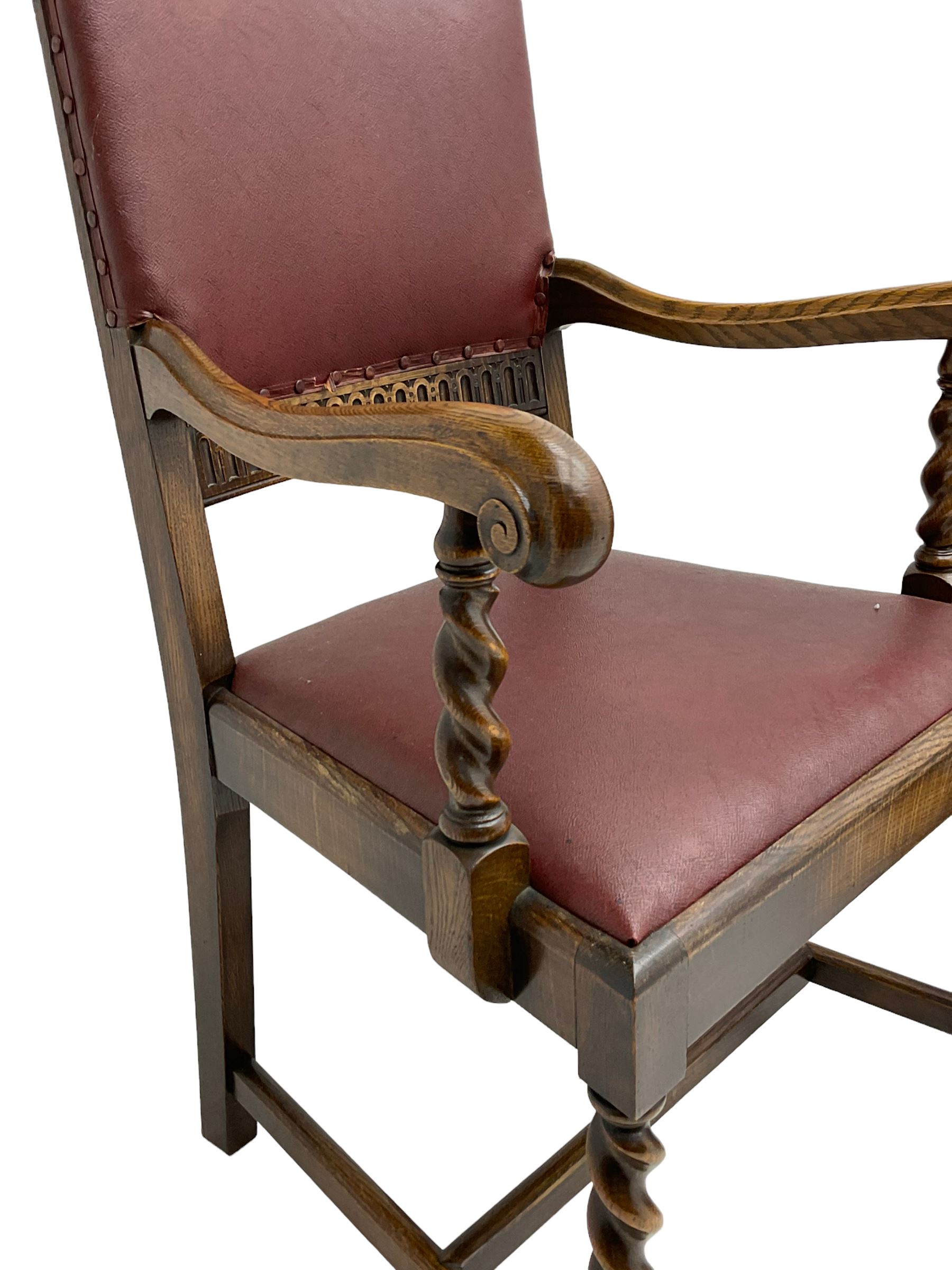Mid-20th century set seven (6+1) oak barley twist dining chairs - Image 6 of 7
