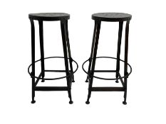 Pair bronze finish pressed steel bar stools