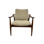 Finn Juhl for France & Son - 'model 138' mid-20th century teak easy chair upholstered in beige fabri