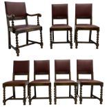 Mid-20th century set seven (6+1) oak barley twist dining chairs