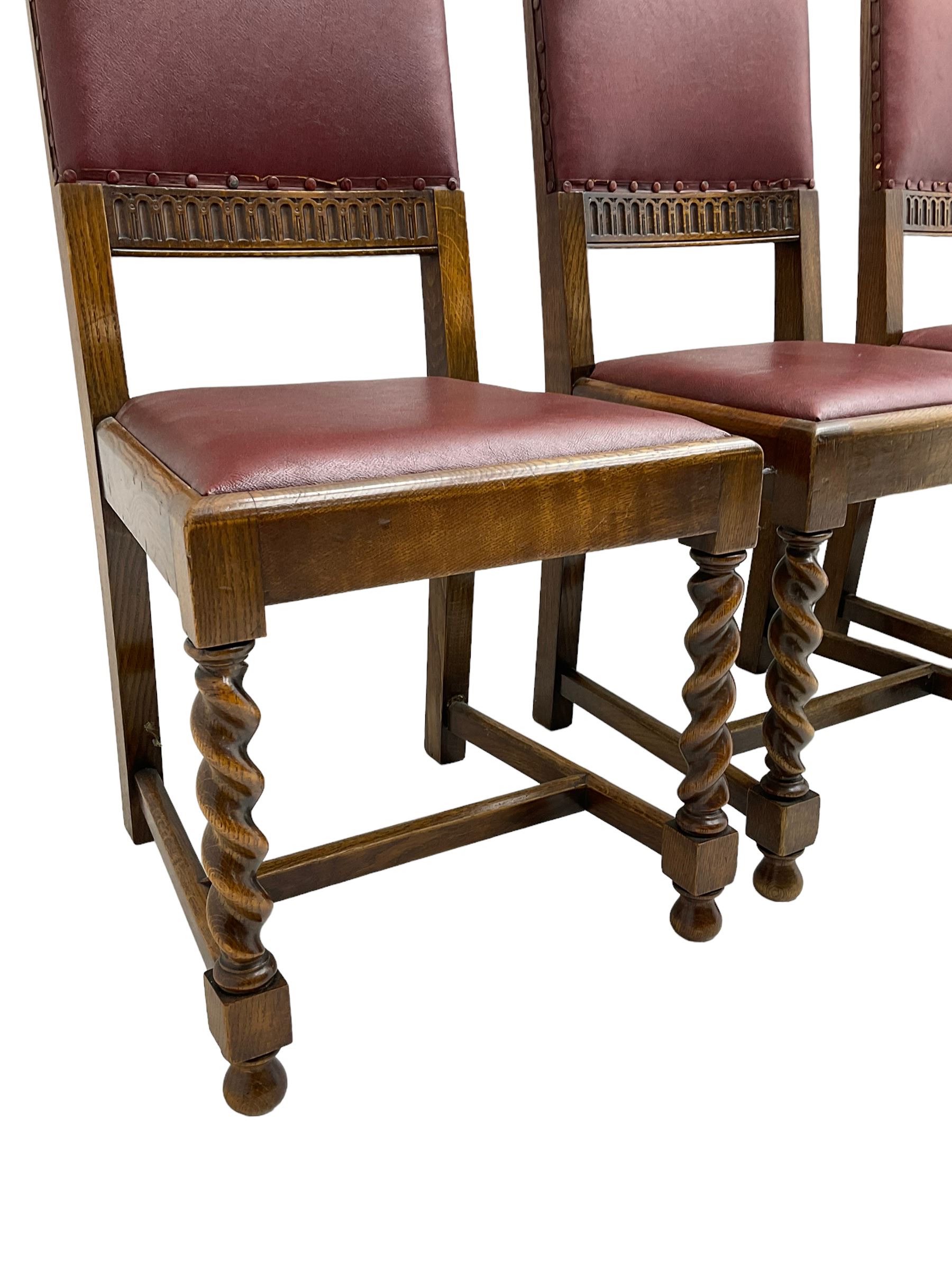 Mid-20th century set seven (6+1) oak barley twist dining chairs - Image 7 of 7