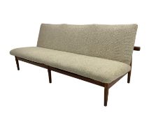 Finn Juhl for France & Son - 'Japan' mid-20th century teak three seat sofa upholstered in beige fabr