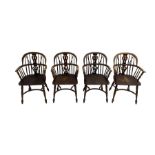 Late 20th century set four oak Windsor elbow chairs