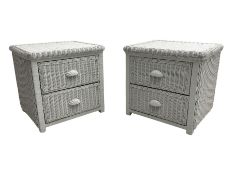 Pair of painted wicker two drawer bedside chests