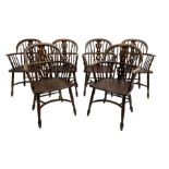 Late 20th century set six oak Windsor elbow chairs