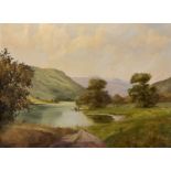 Jack R Mould (British 1925-1998): River Landscape with Cattle Watering
