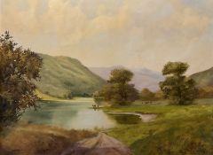 Jack R Mould (British 1925-1998): River Landscape with Cattle Watering