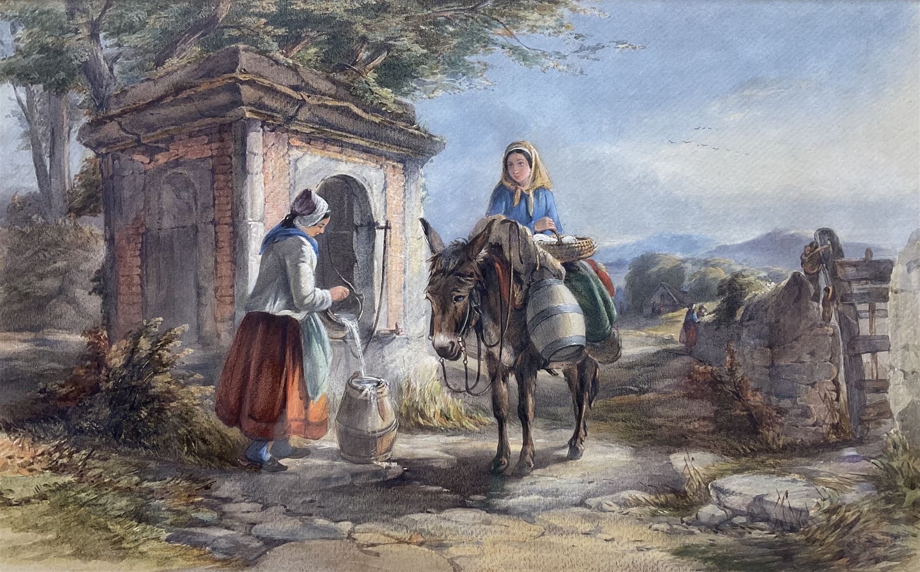 English School (19th century): Gathering Water with Donkey