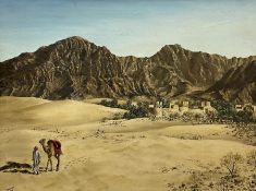 N Kendle (British 20th century): Camel in a Desert Landscape