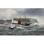 Robert Sheader (British 20th century): Scarborough Lifeboat at Day with Castle View