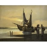 Continental School (20th century): Beached Fishing Boats and figures