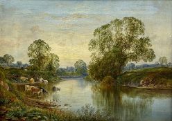 George Alexander (British 1832-1913): Cattle Watering at 'The River Wharfe Tadcaster'