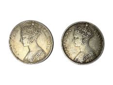 Two Queen Victoria 1849 'Godless' florin coins