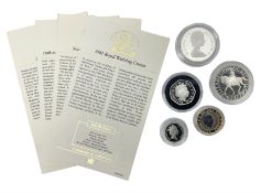 Five Queen Elizabeth II silver commemorative coins comprising 1977 Silver Jubilee crown