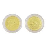 Two Queen Elizabeth II Australia fine gold 1/20 ounce nugget coins