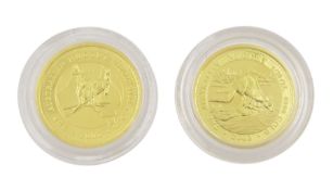 Two Queen Elizabeth II Australia fine gold 1/20 ounce nugget coins