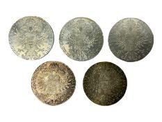 Five Austria Maria Theresa restrike thaler silver coins