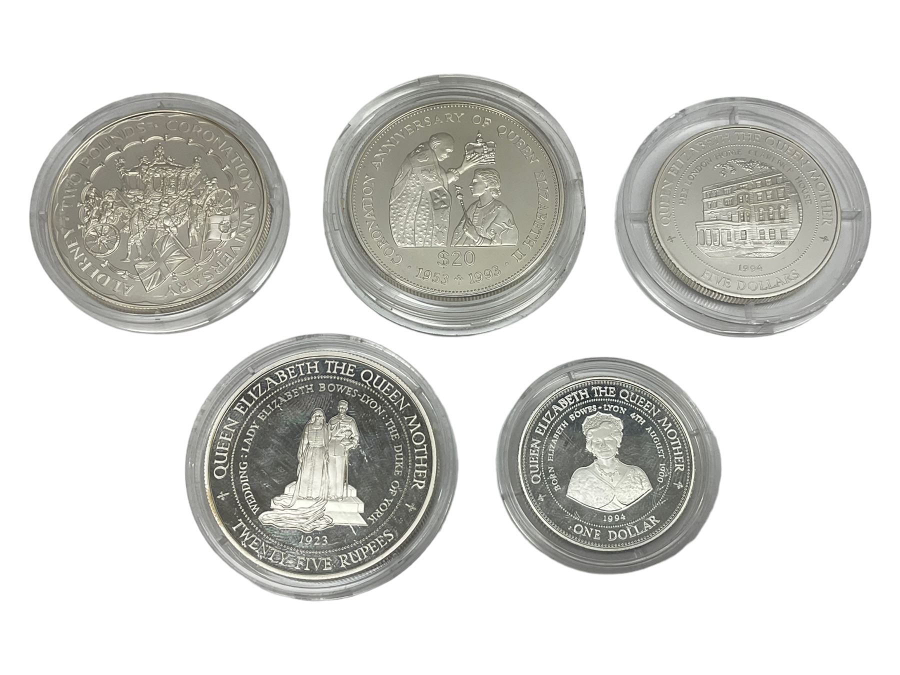 Three 1994 'Lady of the Century' commemorative silver coins comprising Fiji silver proof five dollar - Image 2 of 2