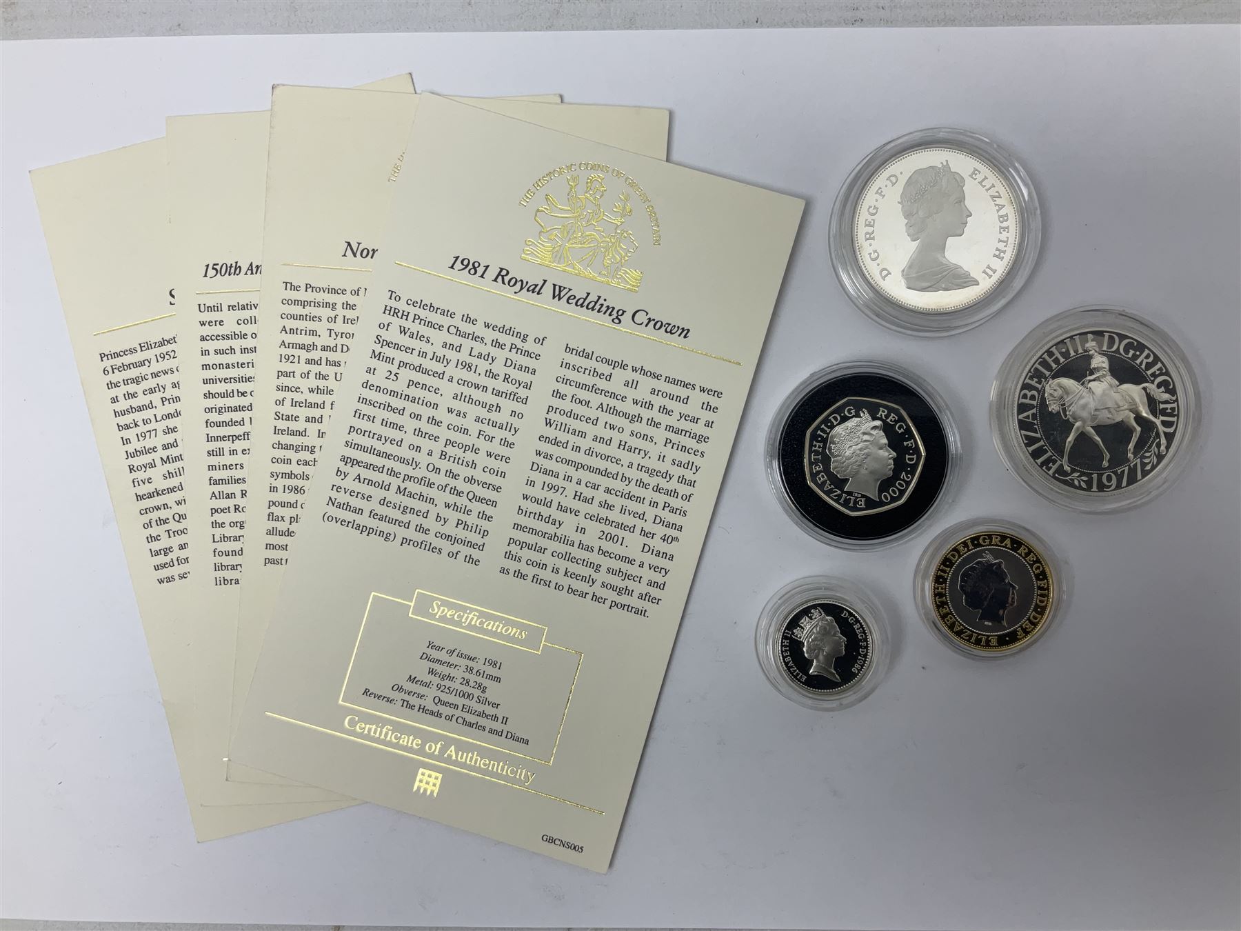 Five Queen Elizabeth II silver commemorative coins comprising 1977 Silver Jubilee crown - Image 6 of 6